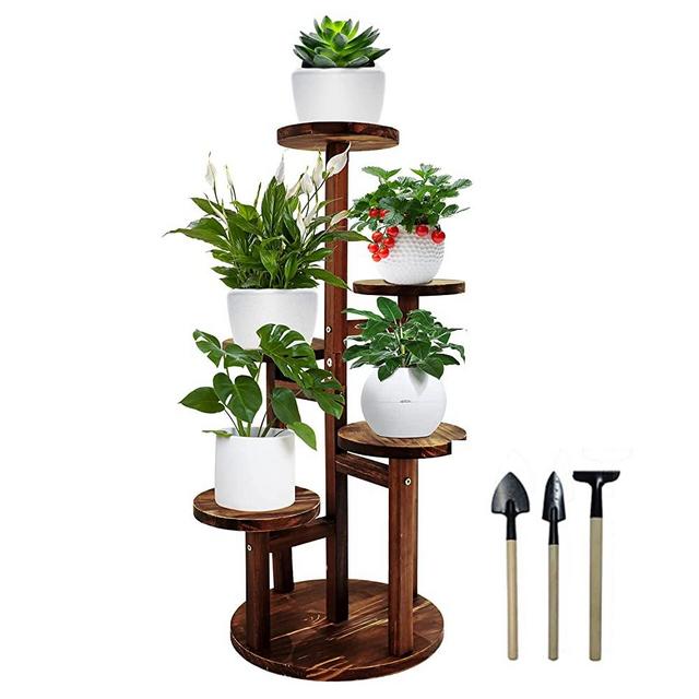 Myuilor Plant Stand, 5 Tiered Tall Plant Shelf for Indoor Multiple Plants, Wood Corner Plant Holder Flower Planter Display Rack for Living Room Balcony Outdoor Patio Garden