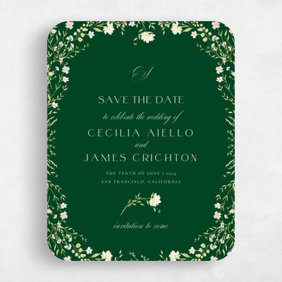 Green Rounded Wedding Save the Date - Papillon Portrait