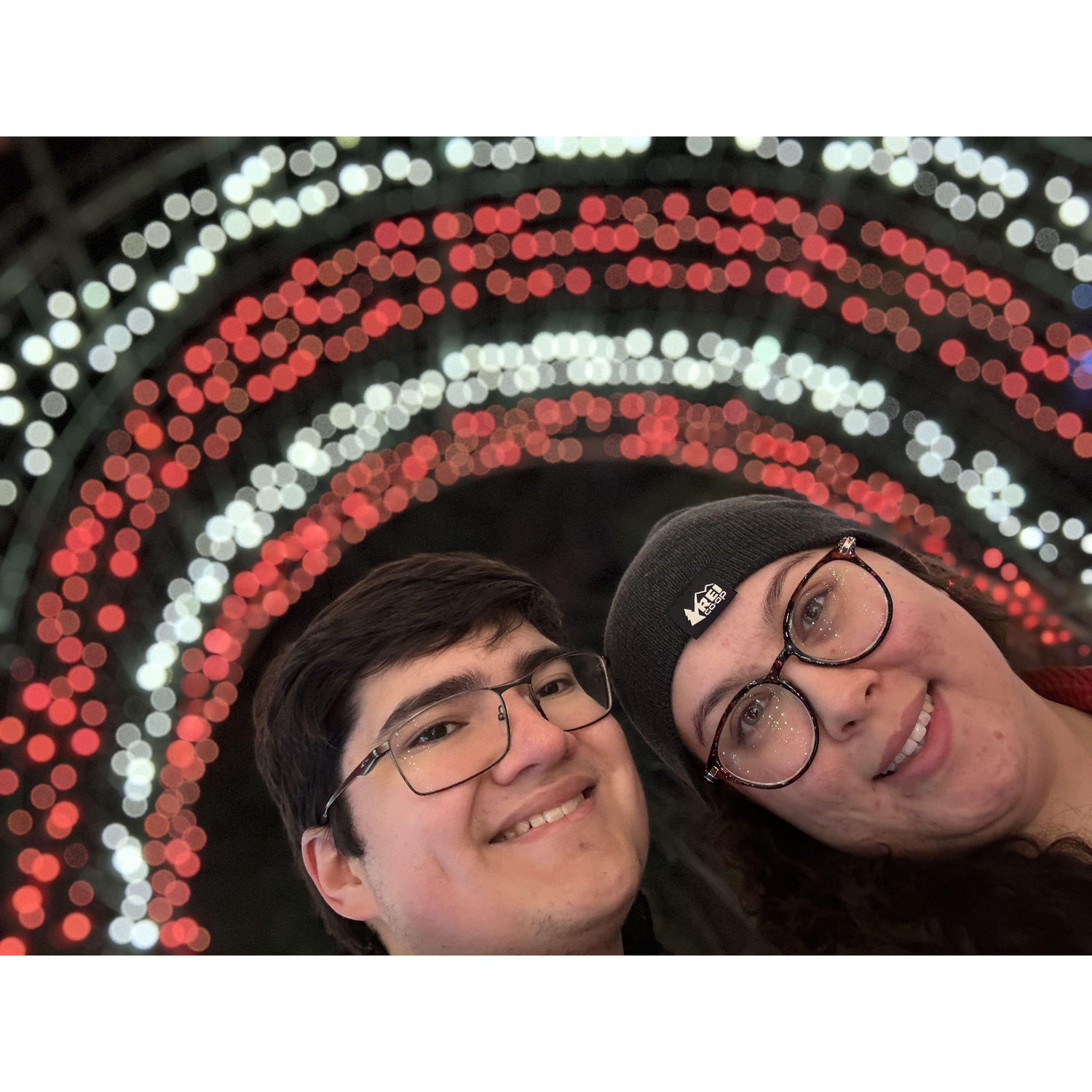 Enjoying Christmas lights in College Station.