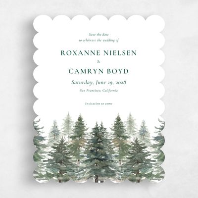 White Scalloped Wedding Save the Date - Kelton Portrait