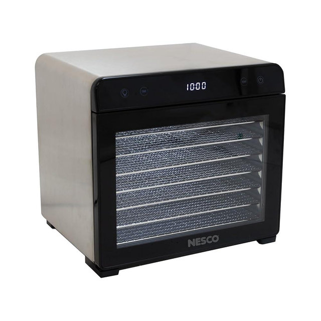 NESCO 8-Tray Stainless Steel Food Dehydrator – Digital Timer, Temp Control, Inner Light, Drip Tray – Jerky, Fruit, Herbs, Dog Treats, 650W, BPA-Free