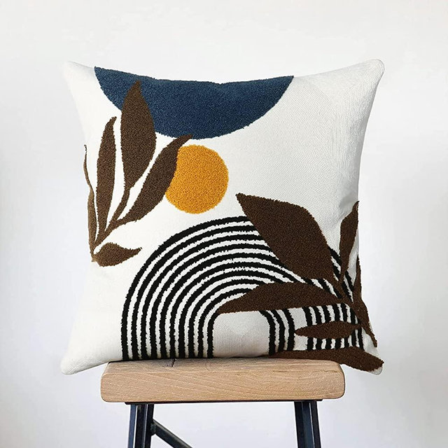 Merrycolor Boho Pillow Covers 18x18,Soft Mid Century Geometric Leaves Accent Pillows, Modern Aesthetic Decorative Throw Pillows for Couch Bed Sofa Bedroom (Only 1 Pillow Cover)