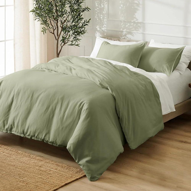 URBANHUT King Size Duvet Cover Set (3Pc), 100% Cotton 400 Thread Count(No Inserts), Luxury Sateen Weave, Soft & Breathable Comforter Cover with Hidden Button Closure and 2 Pillow Cases - Sage