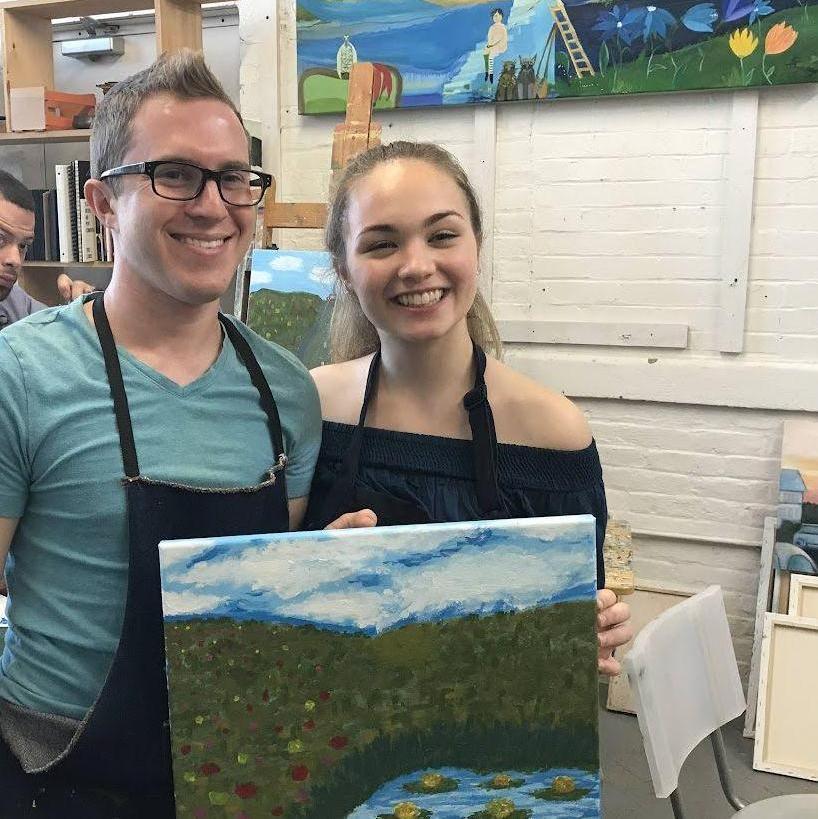 Painting for our first birthday celebration together! Not bad for amateurs.