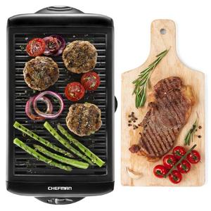 Chefman Electric Smokeless Indoor Grill - Large Griddle w/Non-Stick Cooking Surface and Adjustable Temperature Knob from Warm to Sear Customized Grilling, Dishwasher Safe Removable Drip Tray, Black