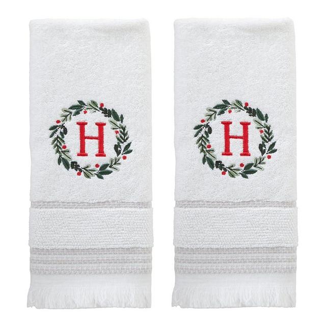 SKL Home Christmas/Winter Wreath Monogram Hand Towel H 2pc Set for Bath/Kitchen/Bar & Gift, White
