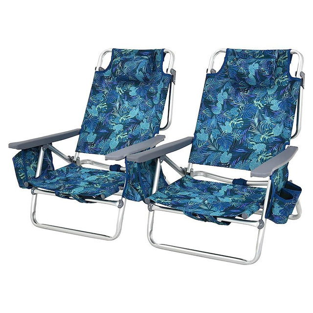 Tangkula Set of 2 Backpack Beach Chair, 5-Position Lay Flat Beach Chairs with Cooler Bag, 2 Cup Holders, Towel Bar, Lightweight Low Folding Beach Chair with Backpack Straps