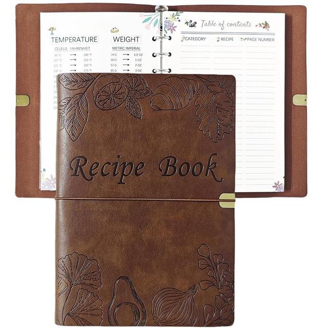 leeveel Blank Recipe Book to Write in Your Own Recipes, 5.6 X 8.2 Recipe Ring Binder with PU Leather Cover, Recipe Journal with 160 Recipes (dark brown)