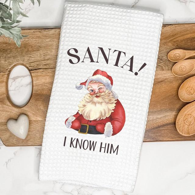 Santa Elf Quote Christmas Kitchen Tea Towel | Gift for Hostess or Housewarming | Farmhouse Hand/Dish Towel | AirBnb Winter Decor