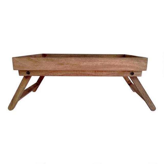 Natural Wood Bed Serving Tray with Folding Legs