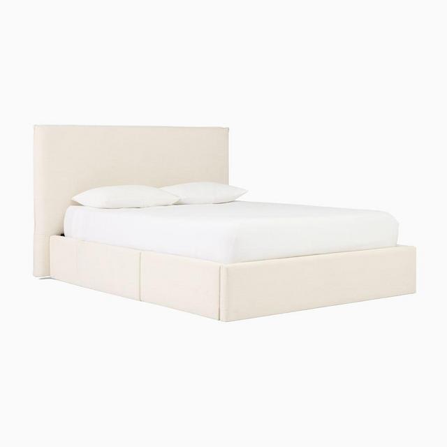 Flange Headboard Bed, King, Yarn Dyed Linen Weave, Alabaster