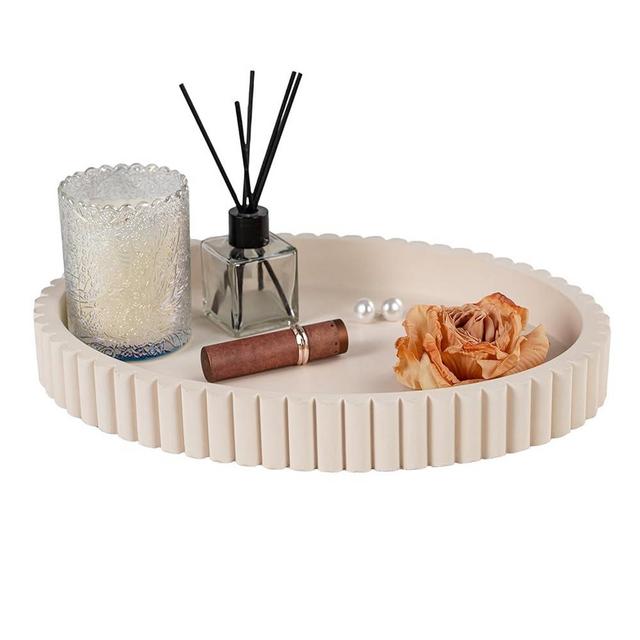 Vomktvcsr Oval Decorative Tray for Coffee Table Tray Décor 13" Concrete Oval Tray Home Décor -Circle Coffee Table Centerpieces Decorative Trays- Bandejas Decorativas