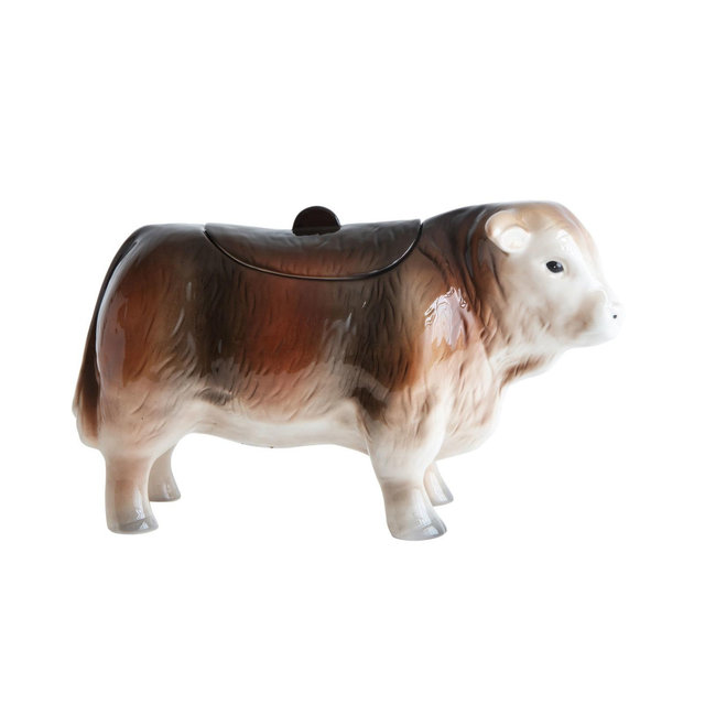 12.75" x 7" Vintage Ceramic Cow Shaped Cookie Jar Brown - Storied Home