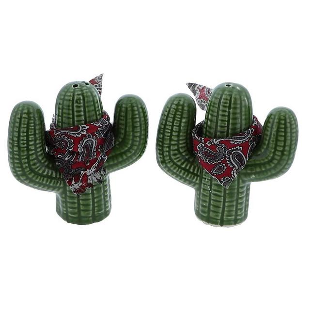 Ceramic Salt & Pepper Shakers Novelty Kitchen Décor - Cactus with Bandana