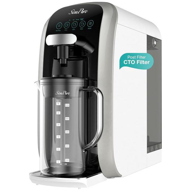 SimPure Y7T-BW-C Countertop Reverse Osmosis Water Filter, NSF/ANSI 58 Certified, 5 Stage RO Water Filtration System with Taste-Enhancing Glass Water Pitcher, Water Purifier for Home, No Installation