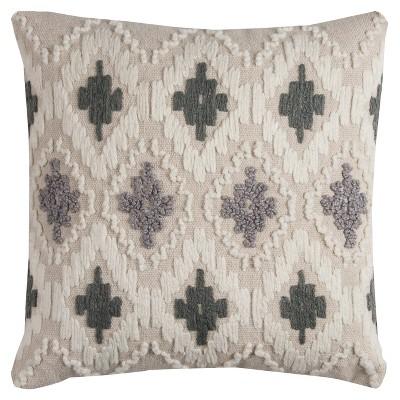 Geometric Diamond Textured Throw Pillow Natural/Gray - Rizzy Home