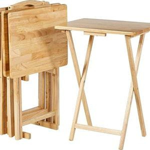 Amazon Basics Classic Foldable TV Dinner Tray Table with Storage Rack, 14.6 L x 19 W x 26 H inch, Natutral, 4-Pack