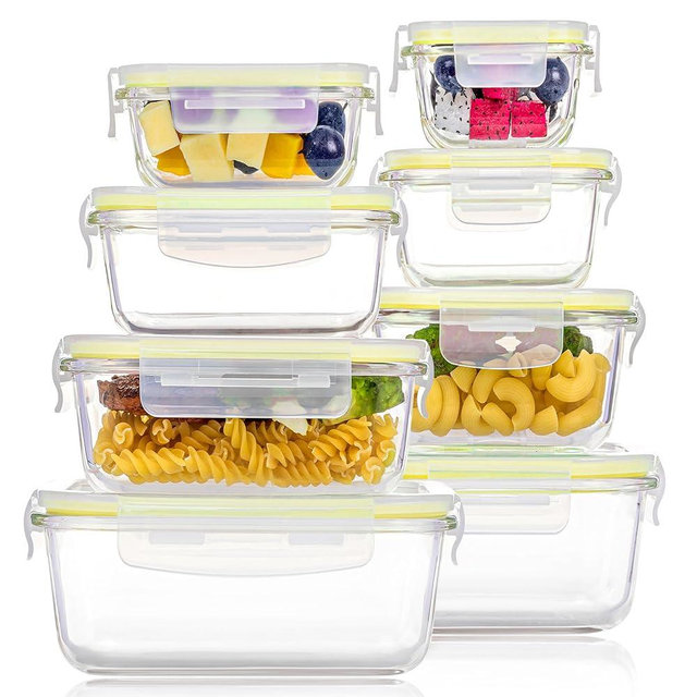 Vtopmart 8 Pack Glass Food Storage Containers with Airtight Lids, Glass Meal Prep Containers, Lunch Office Meal for Microwave, Oven, Freezer and Dishwasher, BPA Free