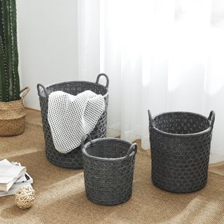 3-Piece Bamboo Caning Basket Set