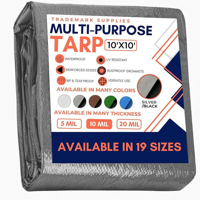 Tarp Cover 10X10 Silver/Black Heavy Duty Thick Material, Waterproof, Great for Tarpaulin Canopy Tent, Boat, RV Or Pool Cover! by Trademark Supplies