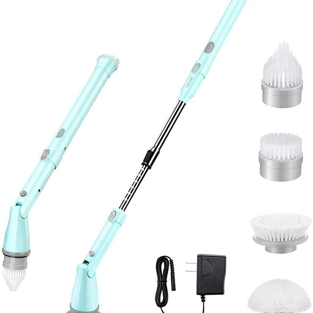 Homitt Electric Spin Scrubber, Bathroom Scrubber with 4 Replaceable Cleaning Shower Scrubber Brush Heads, 1 Extension Arm and Adapter for Tub, Tile, Floor, Wall and Kitchen