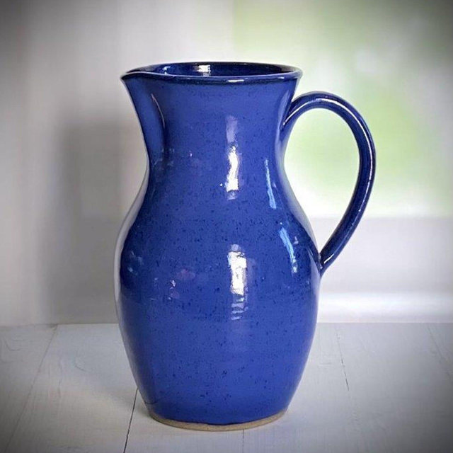 Handmade Blue Stoneware Pitcher: Rustic Ceramic Water Jug