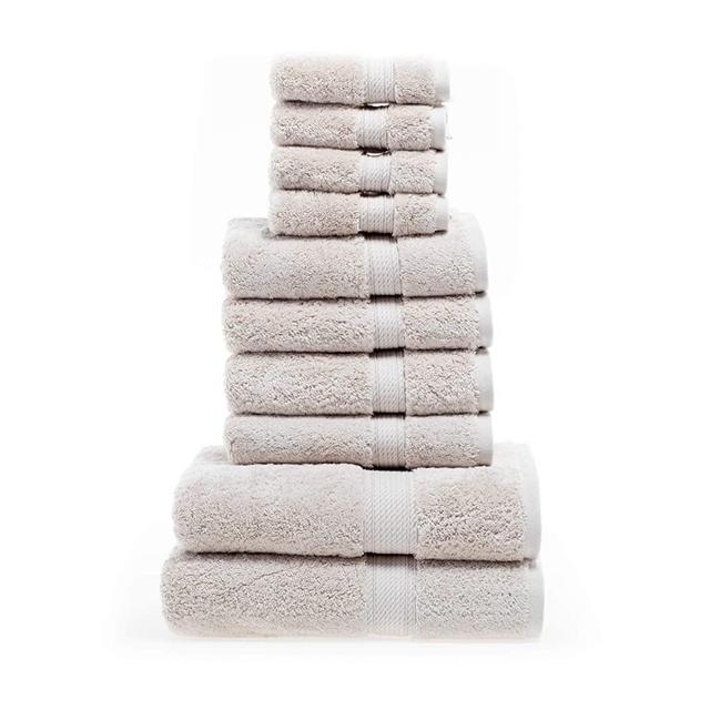 SUPERIOR Egyptian Cotton Solid Towel Set, Washcloths 13” x 13”, Hand Towels 20” x 30”, Bath Towels 30” x 55”, 10-Pieces