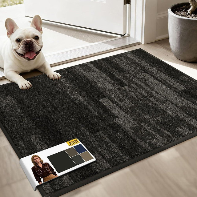JSEI Dirt Trapper Door Mat 20"x32", Non-Slip Doormats Washable Entryway Mat, Welcome Floor Mat Absorbent Low Profile Dog Door Mats for Front Back Door, Wet Shoes & Paws, Dark Gray