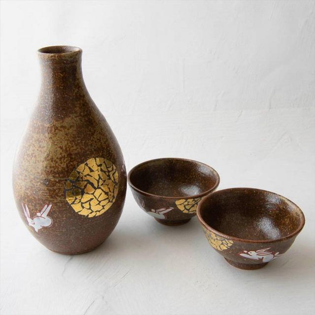 Kinsai Rabbit and Moon Kutani Sake Set