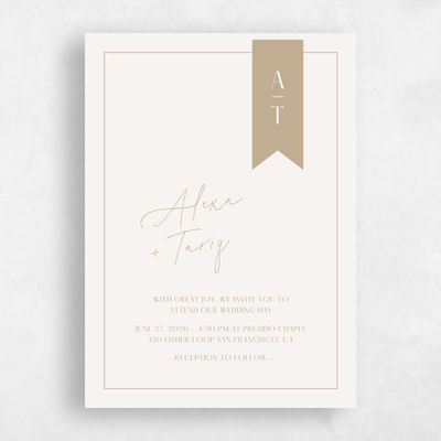 Tan, Beige Wedding Invitation - Raven Classic