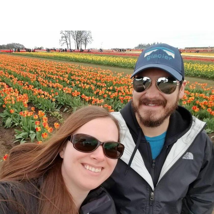 Tip-toeing through the tulips at the Tulip Festival near Woodburn, Oregon.