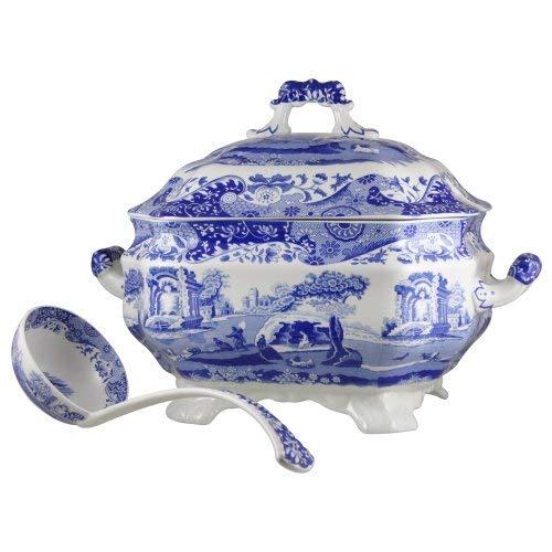 Spode 783931401145 Blue Italian Soup Tureen and Ladle Set, White