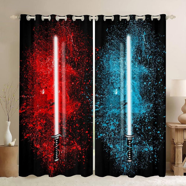 Feelyou Lightsaber Curtains Red Blue Tie Dye Curtains for Bedroom Living Room for Kids Boys Teens Future Technology Windows Drapes Soft Durable Washable Room Decoration,42 X 63 Inch,2 Panels