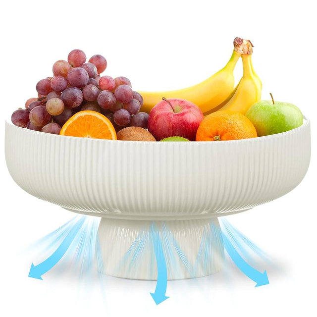 Sawysine Ceramic Fruit Bowl with Ventilation Holes 11" Fruit Basket Bowl with Pedestal Kitchen Counter Centerpieces Decor Vegetable Candy Organizer 3.8 Lbs Decorative Gift for Kitchen Counter Table