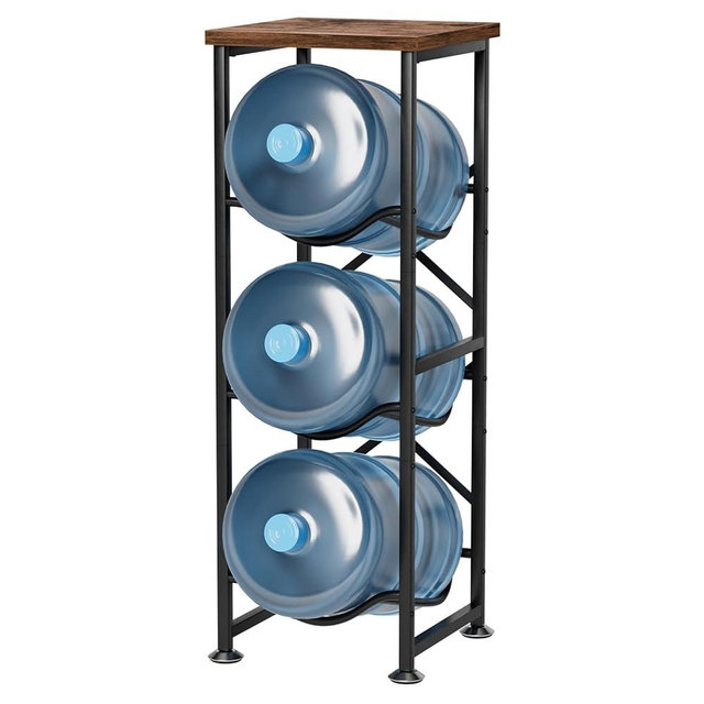 storenization 5 Gallon Water Jug Holder, 3-Tier Water Bottle Holder with Wood Top Shelf, Heavy Duty Water Cooler Jug Rack, Water Dispenser Storage Stand for Kitchen Office and Living Room
