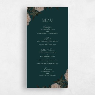 Dark Emerald, Green Wedding Menu - Poet
