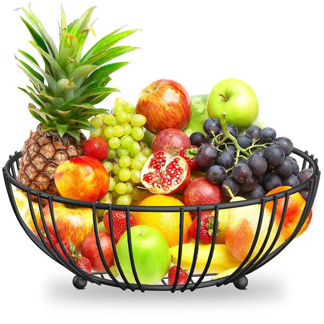 RICCLE Countertop Fruit Bowl For Kitchen - Wire Fruit Basket Holder - Sturdy and Modern Metal Wire Tabletop Holder For Fruits, Produce, Vegetables, Bread, Household
