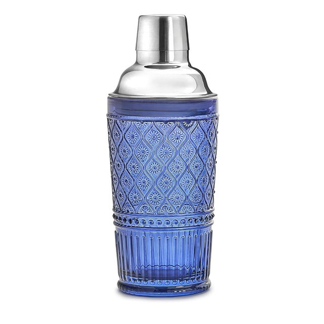 Godinger Cocktail Shaker, Martini Shaker, Glass Cocktail Shaker, Vintage Decor - 17oz, Claro Collection, Blue