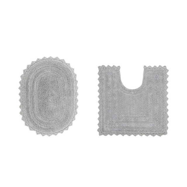 Better Trends Lilly Crochet 100% Cotton Tufted Reversible 2 Pc Bath Rug Set - Gray