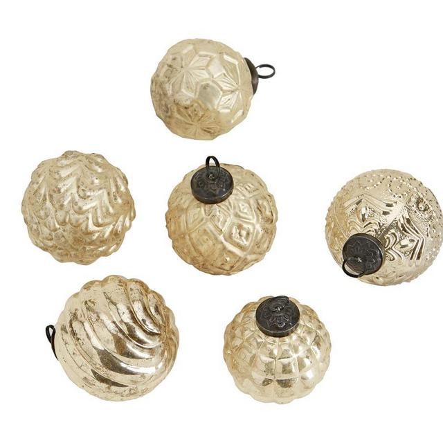 Mercury Glass Adorned Ornaments, Set of 6 - Gold