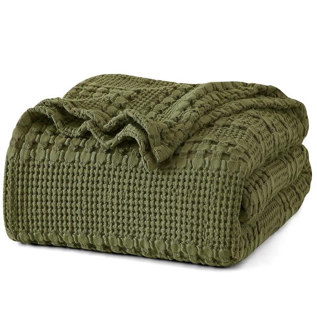 PHF 100% Cotton Waffle Weave Blanket King Size, Lightweight Washed Cotton Blanket for Spring & Summer - 108"x90" Aesthetic Soft Woven and Breathable Blanket for Bed Sofa Home Decor - Capulet Olive