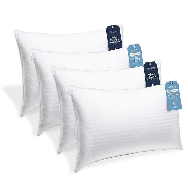 Beckham Hotel Collection 4-Pillow Set – 2 Down Alt & 2 Memory Foam Queen Pillows