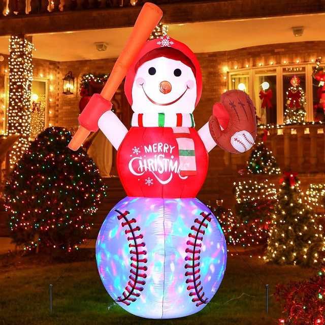 Rotatingpals 6.5 ft Christmas Inflatables Snowman Outdoor Decorations Christmas Blow up Yard Decor Built-in Colorful LED Lights for Holiday Party Garden Indoor Gifts(Baseball Snowman)