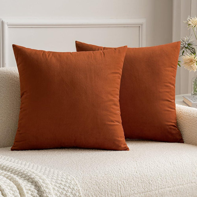 MIULEE Pack of 2 Rust Pillow Covers 18x18 Inch Decorative Velvet Throw Pillow Covers Modern Soft Couch Throw Pillows Farmhouse Fall Home Decor for Sofa Bedroom Living Room