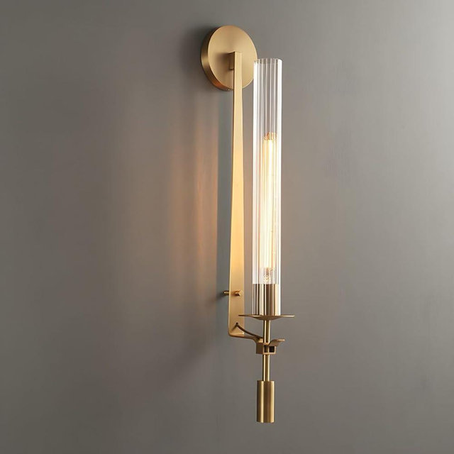 LIGHTLAND Gold Wall Sconce, 28 Inch Modern Metal Glass Wall Light Fixture, Wall Lamp for Living Room Bedroom Hallway (Pack of 1)