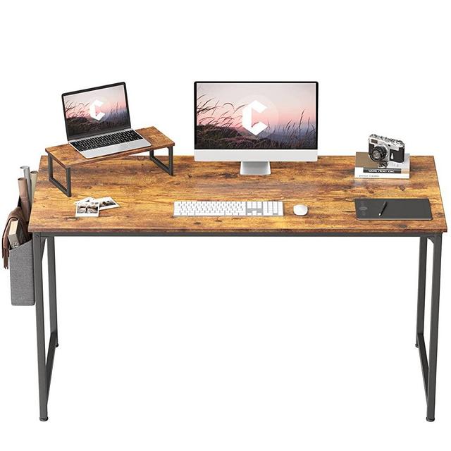 Cubiker Computer Desk 63 Inch Home Office Writing Desk Student Study Desk with Small Table and Storage Bag, Rustic Brown