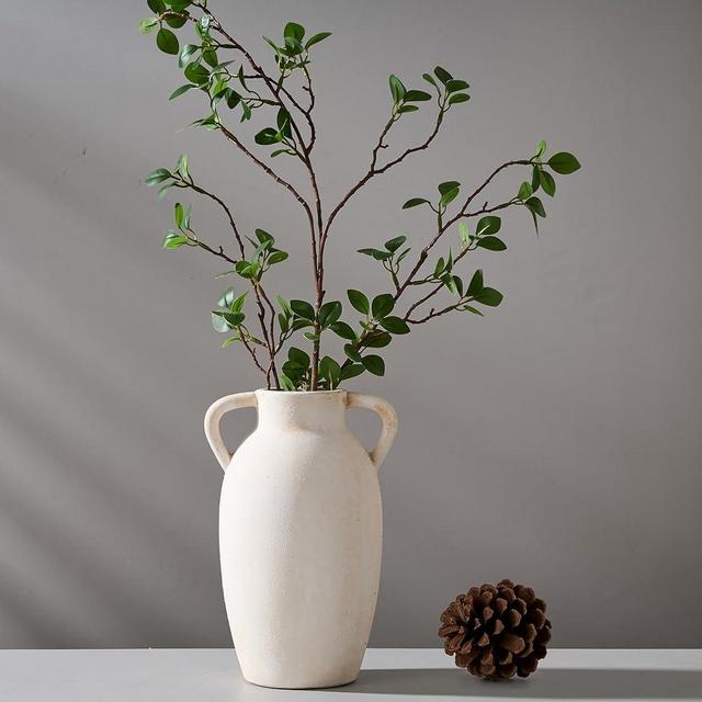 PORCER Ceramic Vase, 9.84 Inch Terracotta Vase with Handles, Boho Decor Decorative Vase, Rustic Vase for Home Decor, Farmhouse, Living Room, Table - Beige