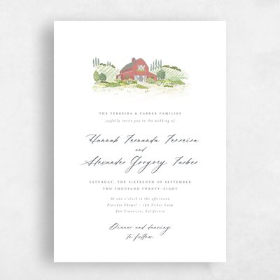 Charcoal, White Wedding Invitation - Sable Portrait