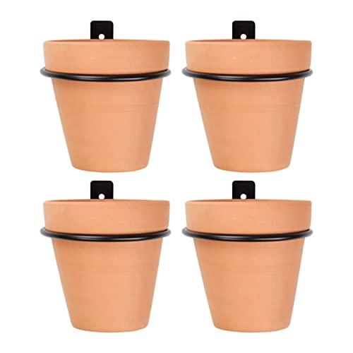 Darware Metal Wall Ring Planters with Pots (4-Pack, 8-Piece Set); Wall Mounted Clay Pots with Holders for Plants and Flowers