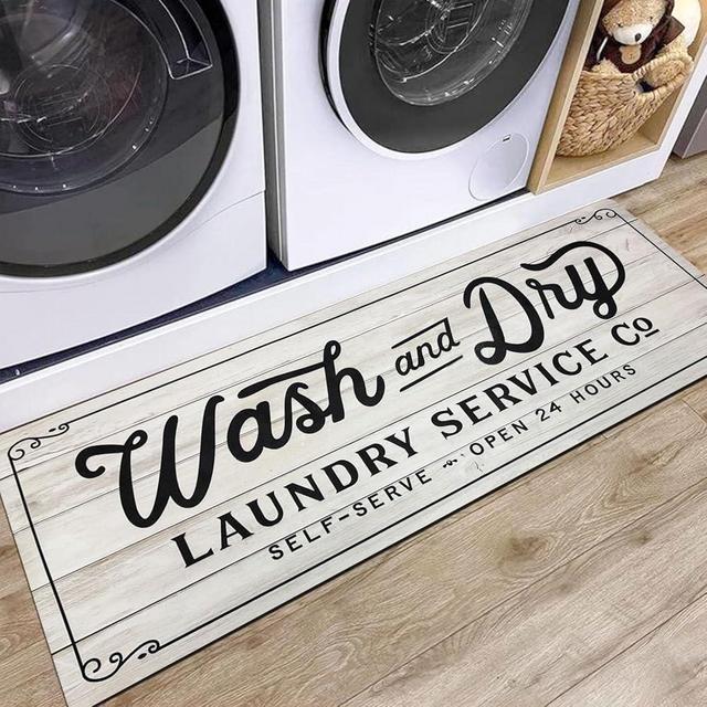 KOZYFLY Laundry Room Rug Runner 20"x48" Non Slip Laundry Rug Kitchen Rugs Washable Laundry Room Mat Waterproof Mudroom Floor Carpet Runner Farmhouse Laundry Room Decor, Light Grey, Wash and Dry